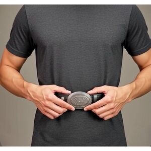 LEE RIVER Genuine Leather Belt Made in Ireland Black Celtic Knot Buckle 32-34 M